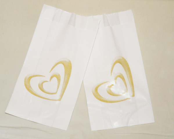 Wedding - Christening Cake Bags - Gold Heart in Heart x 100 Bulk Pack